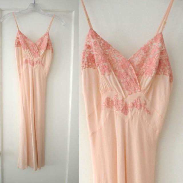 Vintage 40's Pink Silk Lingerie Slip Dress Nightgown XS 2320038 Weddbook