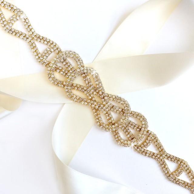 Gold Rhinestone Bow Wedding Dress Sash Gold Rhinestone Encrusted Bridal Belt Sash Crystal
