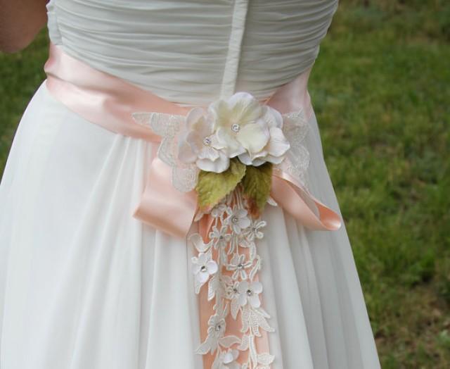 Bridal SashWedding Sash With Crystal Lace Cascade, Side Or Back