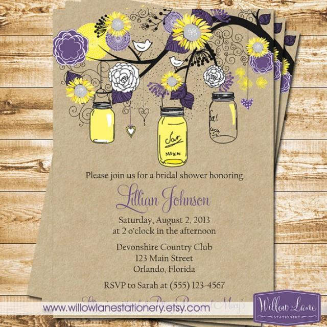 Bridal Shower Invitation Sunflower Mason Jar Bridal Shower Invite