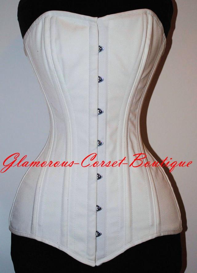 White Long Cotton Corset Heavy Authentic Long Line Corset Long Torso 26