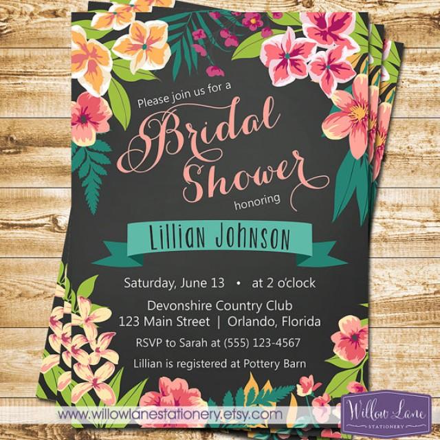Chalkboard Tropical Bridal Shower Invitation Island Flowers Hawaiian
