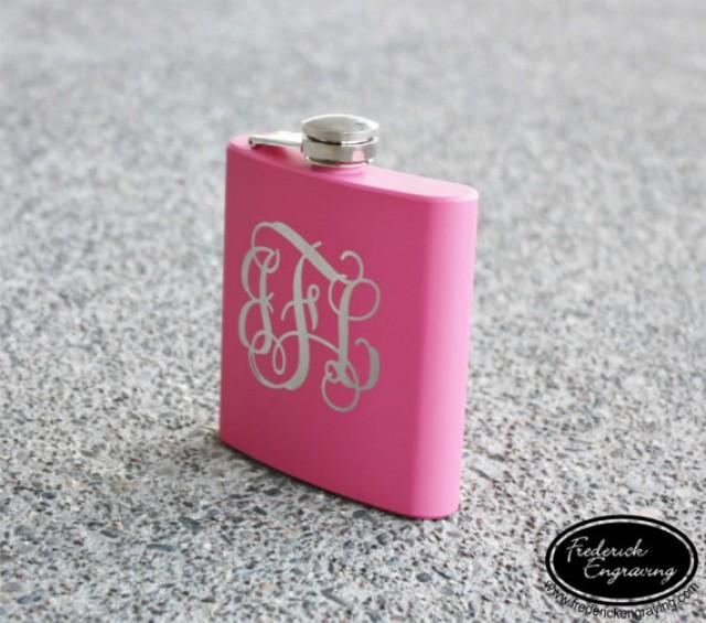 ONE Engraved Monogram Flask - Custom Script Or Block Monogrammed Hip ...