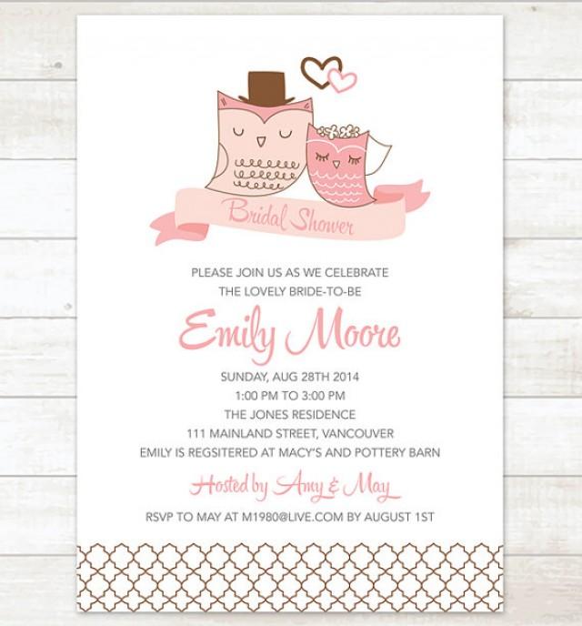 Bridal Shower Invitation Printable Pink Chocolate Brown Owls Wedding
