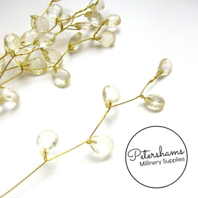 6 Ivory Acrylic Jewel Picks On Gold Wire For Millinery And Wedding