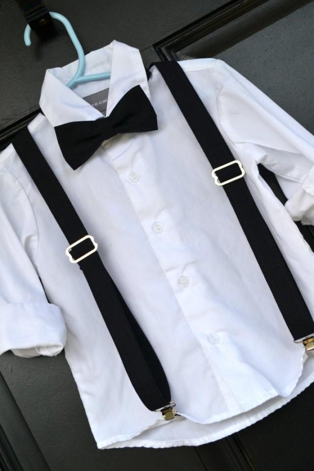 Childs Black Bow Tie, Little Boy Bowtie, Black Bowtie, Black Suspenders, Childs Suspenders