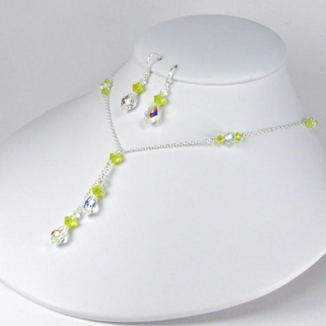 Bridesmaid Jewelry Set Yellow Bridesmaid Necklace Earring Set Lariat Necklace Teardrop Swarovski