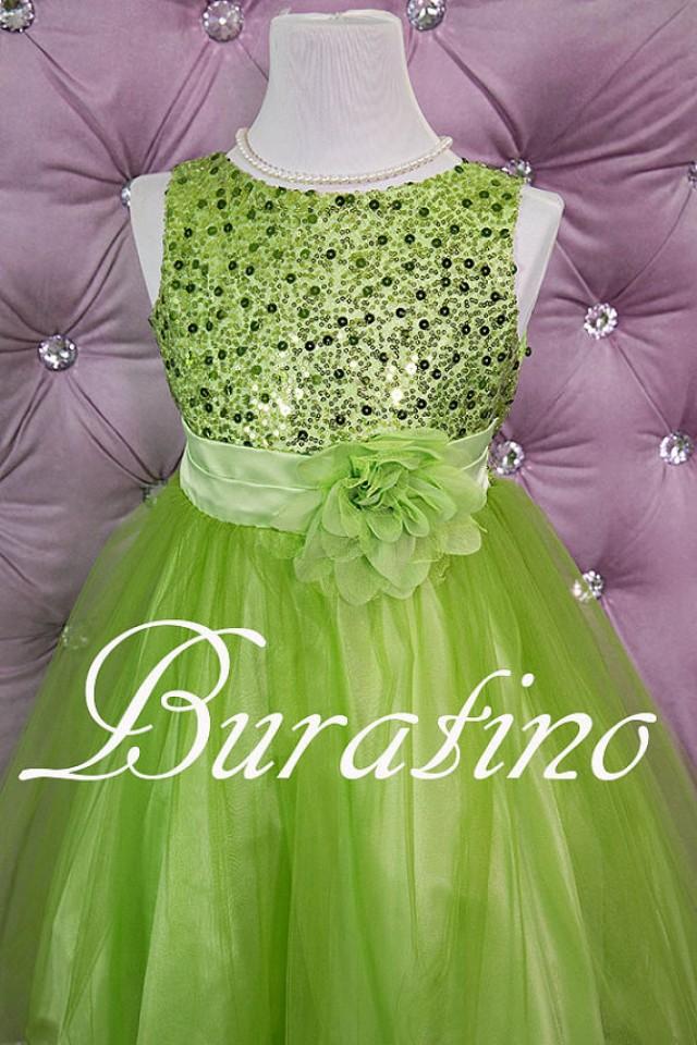 Flower Girl Dress Green Sequin Double Mesh Flower Girl Special Occasion