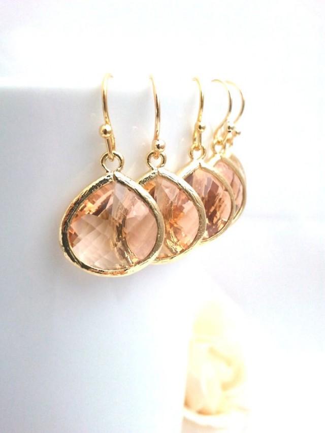15 OFF Champange Earrings, Peach Earrings, Wedding Bridal Bridesmaid