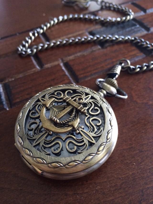 Nautical Pocket Watch Bronze Men's Pocket Watch With Vest Chain