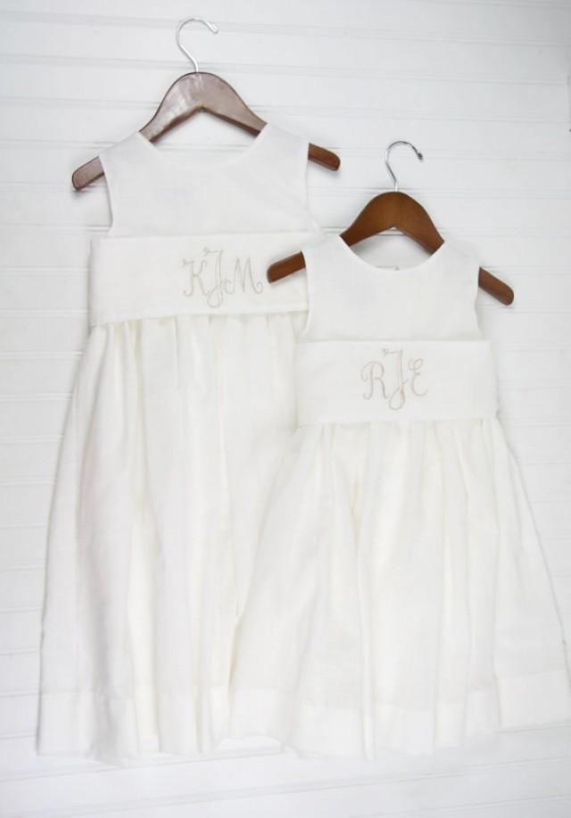 white linen flower girl dress