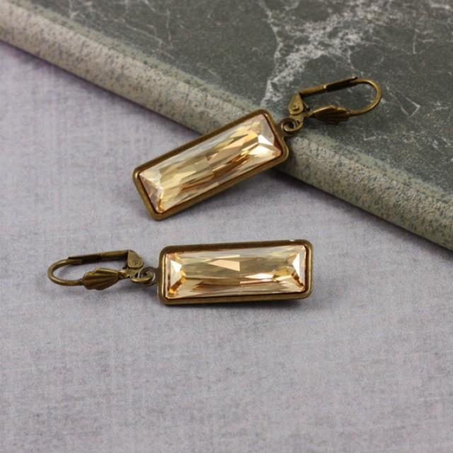 Golden Crystal Earrings Drop Earrings Wedding Earrings Old Fashioned