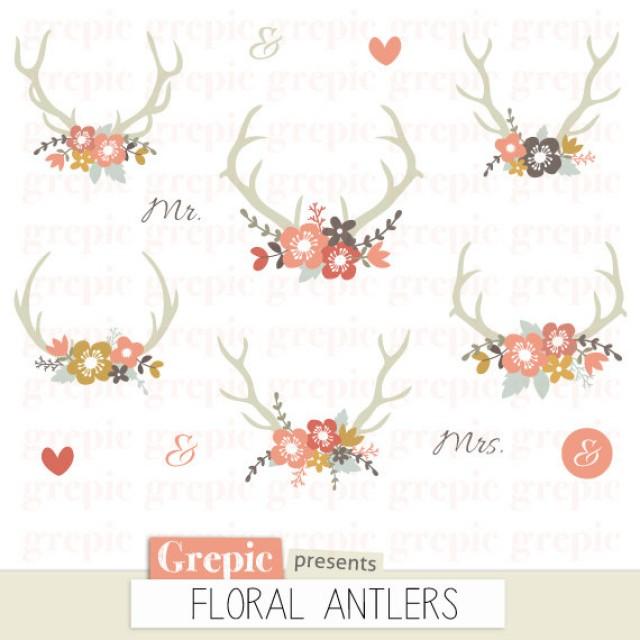 Download Floral Antlers Rustic Wedding Clipart Antler Clip Art Floral Bouquet Vintage Flowers Shabby Floral Wreaths Deer Clipart Invitations 2323376 Weddbook PSD Mockup Templates