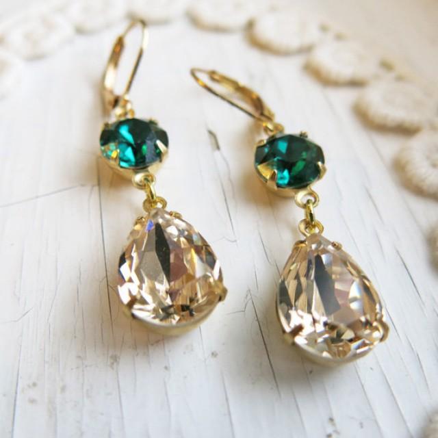 Emerald Earrings Vintage Earrings Champagne Gold Earrings ...
