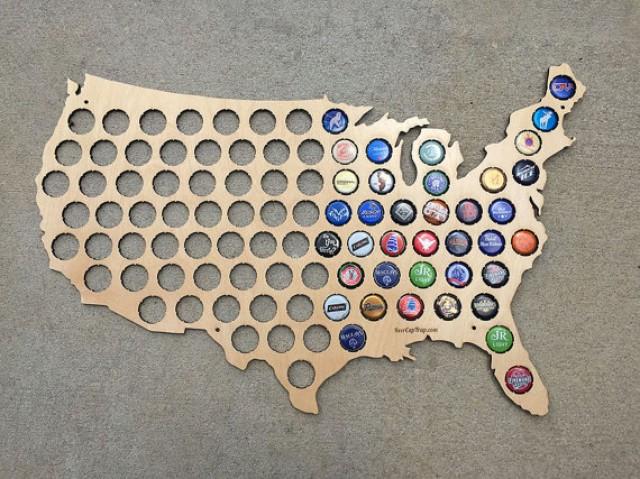 Beer Cap Map Of USA - Made From Birch Wood- Craft Beer Cap Collector ...