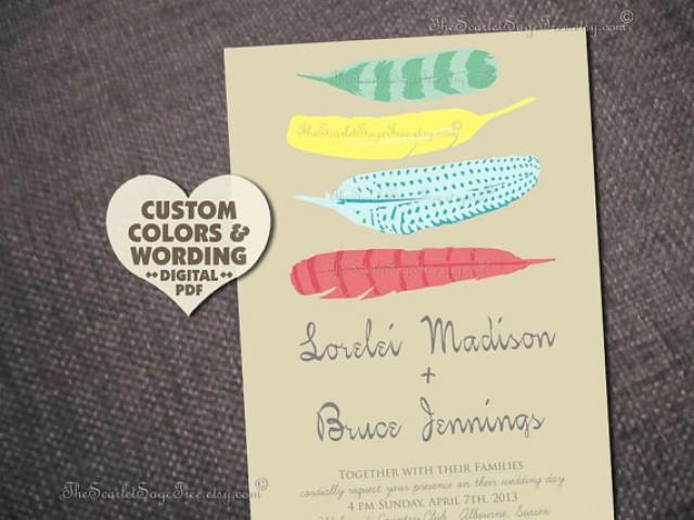 Printable Wedding Invitation Feathers Modern Diy Decor Custom