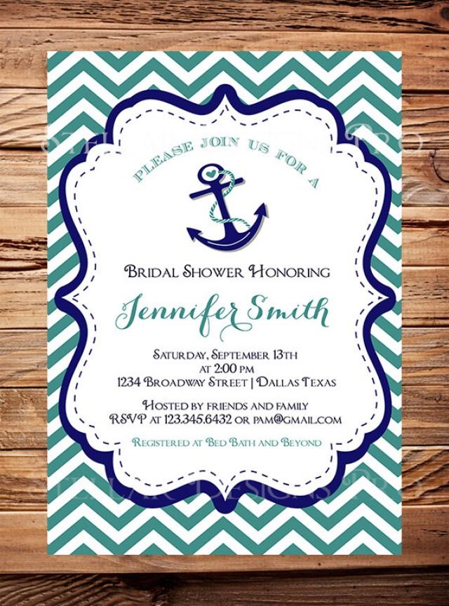 Nautical Bridal Shower Invitation,anchor Chevron Stripes Invitation, Teal, Pink, Navy, Nautical