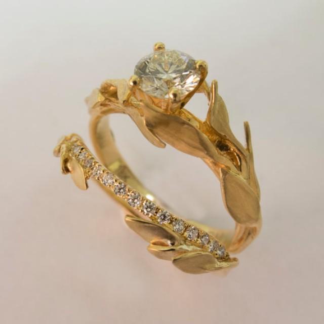 Leaves Engagement Set 14K Gold And Diamond Engagement Ring