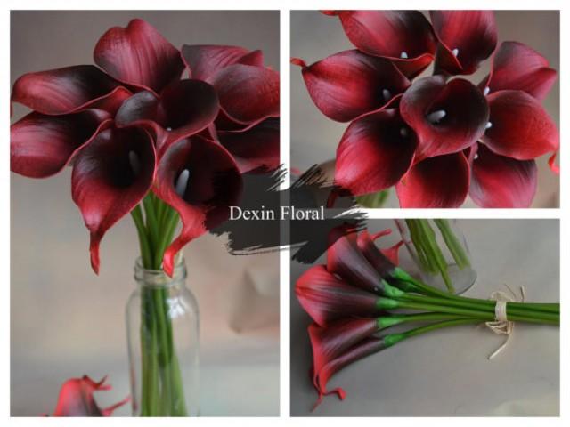 9pcs 36pcs Natural Touch Wine Dark Red Calla Lily Stem Or