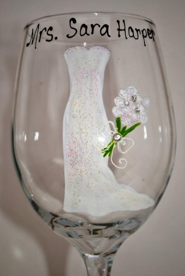 Peacock Feather Wedding Bouquet Hand Painted Wine Glasses