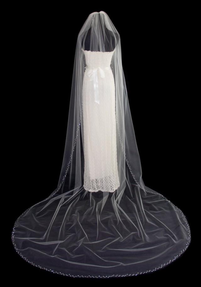 Wedding Veil With Crystal Edge, Cathedral Length Crystal Bridal Veil