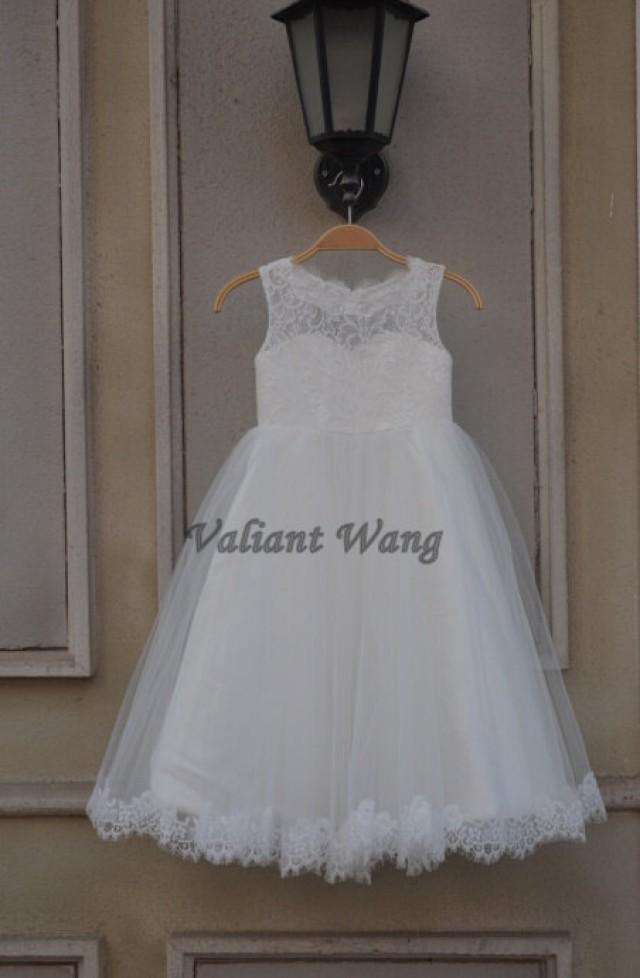 Lovely Ivory Lace Flower Girl Dress Wedding Baby Girls Dress Tulle