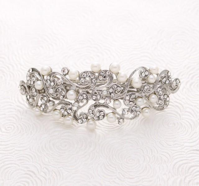 Crystal Pearl Hair Barrette Gatsby Old Hollywood Wedding Bridal
