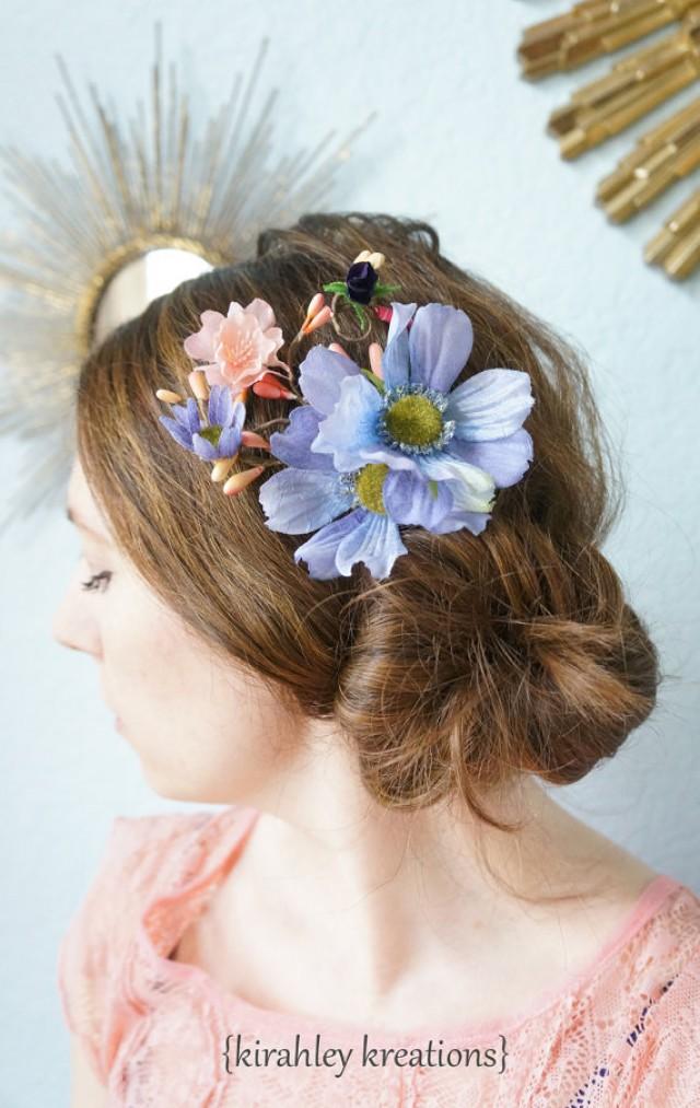 MELODY Cornflower Blue Lavender Peach Pink Daisy Flower & Pip Berry Vine Spring Summer Bride