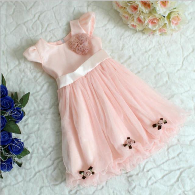Designer Birthday Dress For Baby Girl In Peach Color 2325570