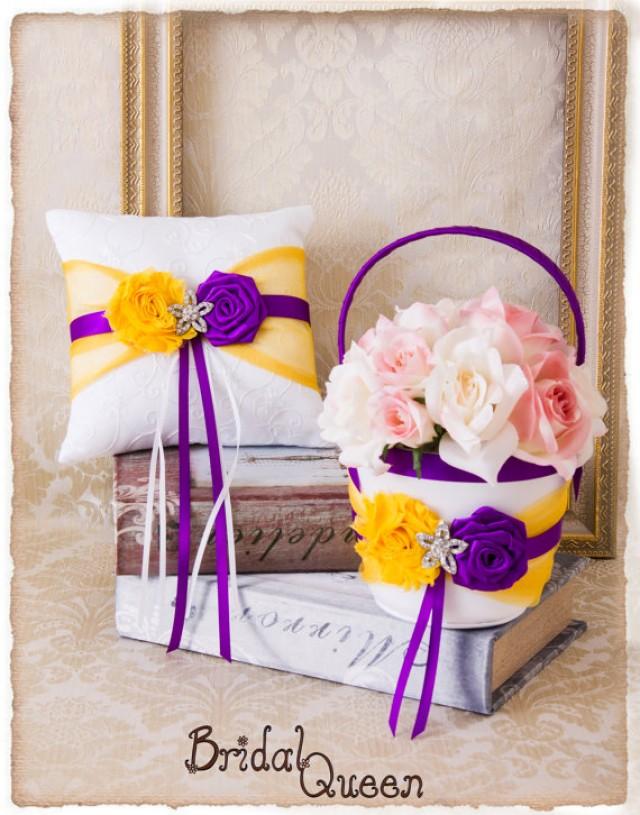 Cadbury Purple And Yellow Flower Girl Basket, Wedding Ring Bearer