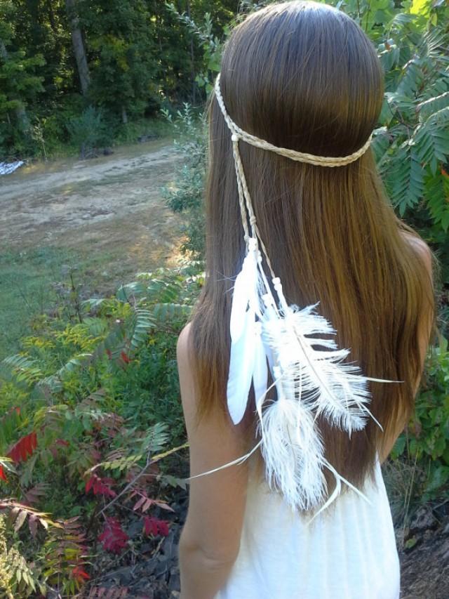 White, Feather, HeadBand, Native, American, Style, Wedding, Bridal , Boho , Wedding, Veil