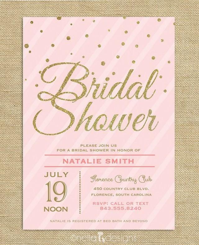Blush Pink & Gold Glitter Bridal Shower Invitation Confetti Stripes