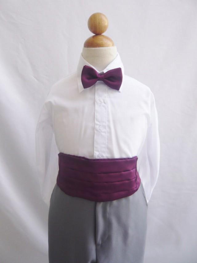 Boy Vest With Cummerbund In Purple Plum For Ring Bearer, Communion
