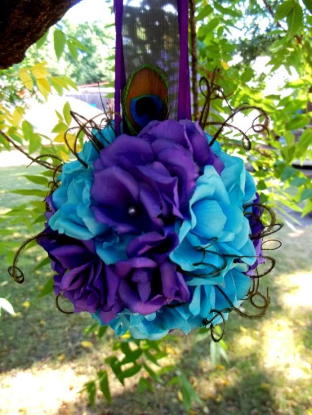Wedding Kissing Ball Bridal Pomander Wedding Decor Peacock