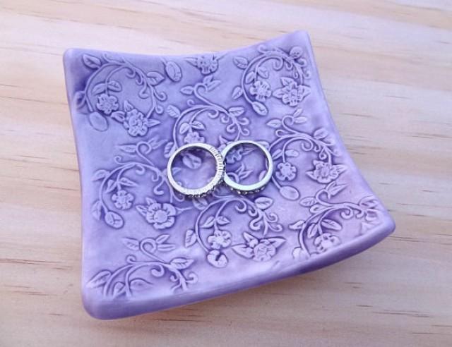 Ceramic Ring Dish Purple Vine Design Porcelain Ring Holder