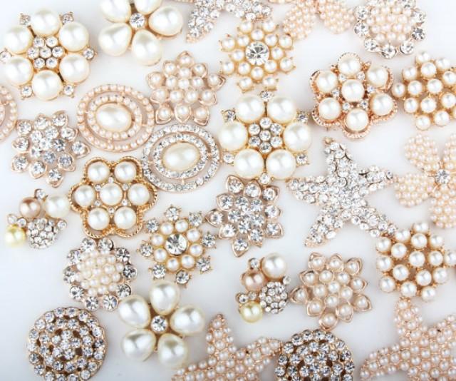 20pcs Metal Pearl Rhinestone Gold Flatback Crystal Mixed Lot