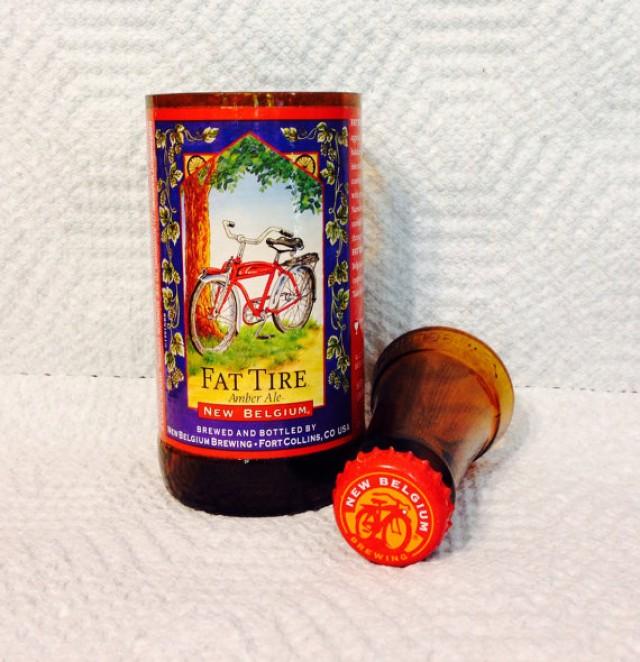 Fat Tire Beer Bottle Shot Glass Chaser Set. Recycled Glass Bottle. Man