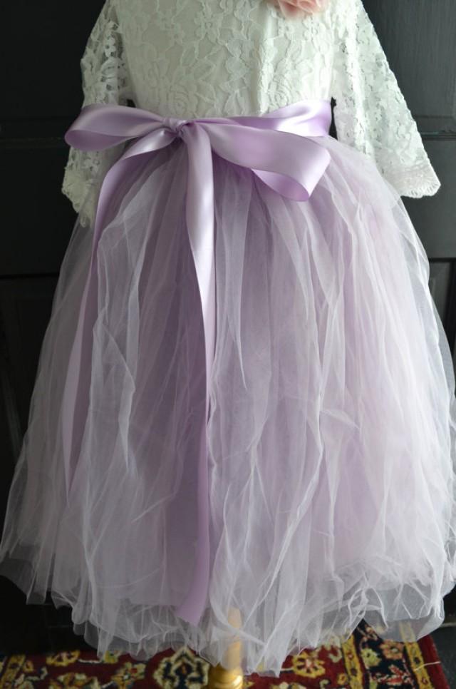 Girls Lavender Long Sewn Tulle Skirt, Purple Lilac Tutu, Toddler Tulle