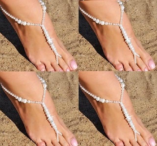 Set Of Four Wedding Barefoot Sandals Anklet Bridal Shoes Jewelry Beaded Barefoot Sandals