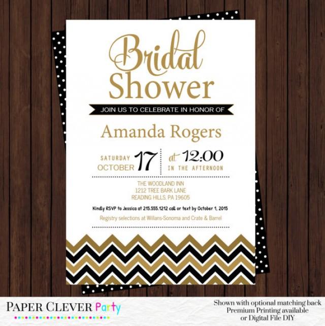 Black And Gold Bridal Shower Invitations Modern Chevron Champagne