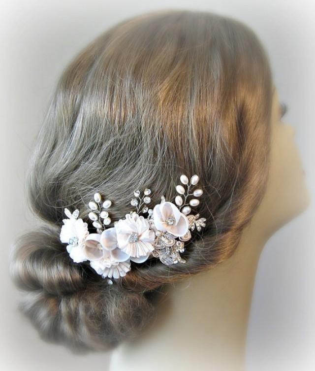 Blush Bridal Fascinator, Light Pink Hair Flowers, Crystal And Pearl