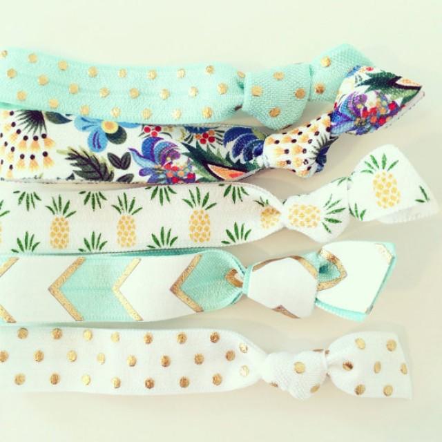 Tropical Pineapple Hair Tie Set Aqua White Gold Pineapple