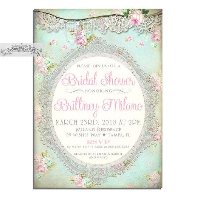 Mint And Lace Bridal Shower Invitations Pale Pink Lavender Vintage