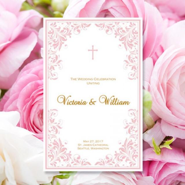 Catholic Wedding Program Kaitlyn Blush Pink Order Of Service Template