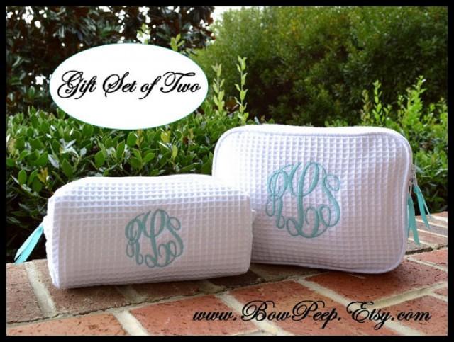 Personalized Cosmetic Bag Gift Set Of 2 - Monogram Makeup Bag Personalized Cosmetic Bag Gift Set Of 2 - Monogram Makeup Bag