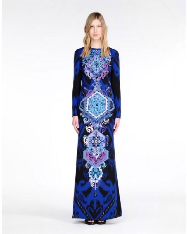 EMILIO PUCCI Blue Royal Print LongSleeves Dress Sale 2330255 Weddbook