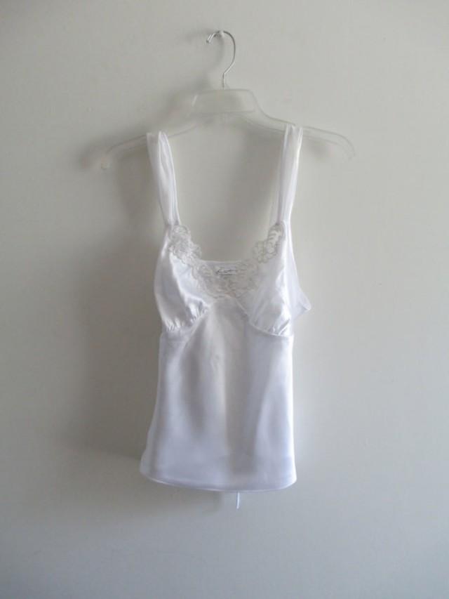 Vintage White Lace Trim Tank Top Tie Back Cami Camisole Babydoll Sleepwear Lounge Lingerie Sz