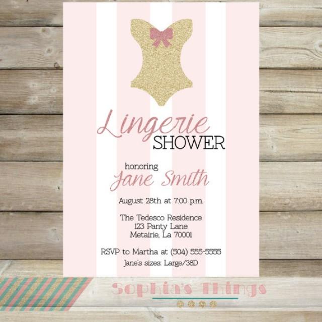 Pink And Gold Glitter Bridal Lingerie Shower Invitation, Wedding Shower