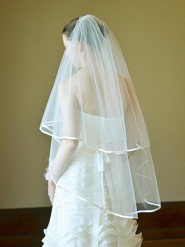 Wedding Veil, Bridal Veil, Two Tier Satin Edge Veil In Ivory, 7mm Satin