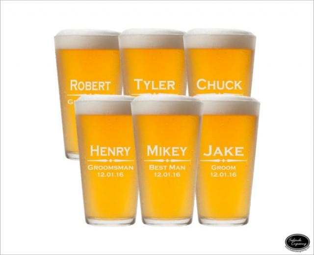 SIX Groomsmen Pint Glasses, SHIPS FAST, Pint Groomsmen Glasses, Beer